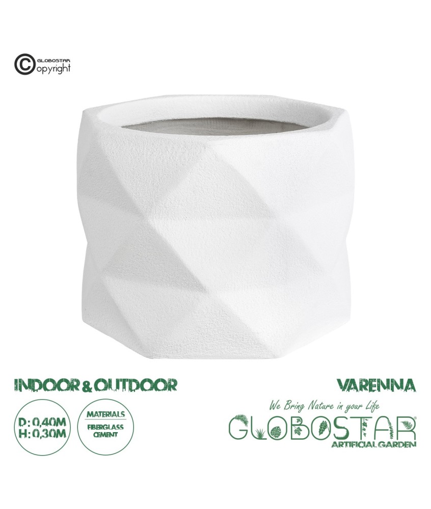 GloboStar® Artificial Garden VARENNA 20742 Επιδαπέδιο Πολυεστερικό Τσιμεντένιο Κασπώ Γλάστρα - Flower Pot Λευκό Φ40 x Υ30cm